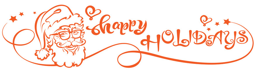 Christmas card, Santa Claus and calligraphy happy Holidays, vector
