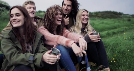 Group of friends enjoying a break whilst on a hike