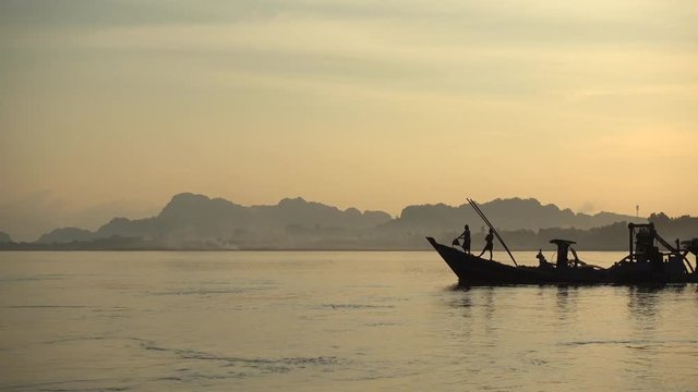 Simple cargo boat in Hpa-an, Myanmar