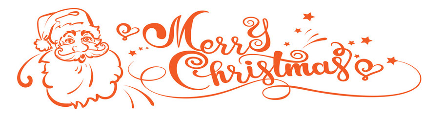 Fototapeta premium Christmas Santa Claus and calligraphy text of Merry Christmas on white background, vector image