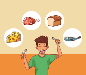 Young man and healthy food
