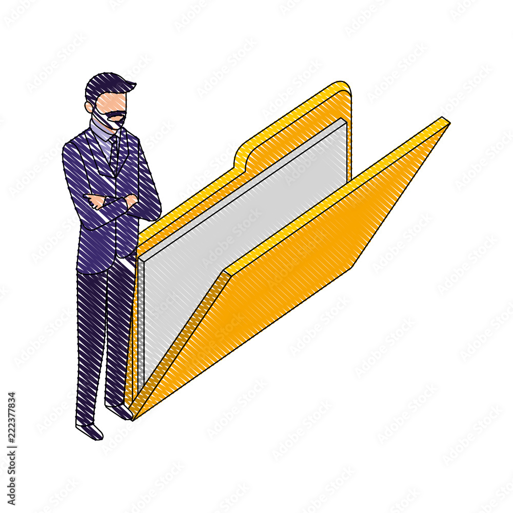 Poster businessman with folder file data network