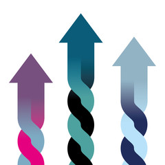 Intertwined arrow symbols, The background is white.