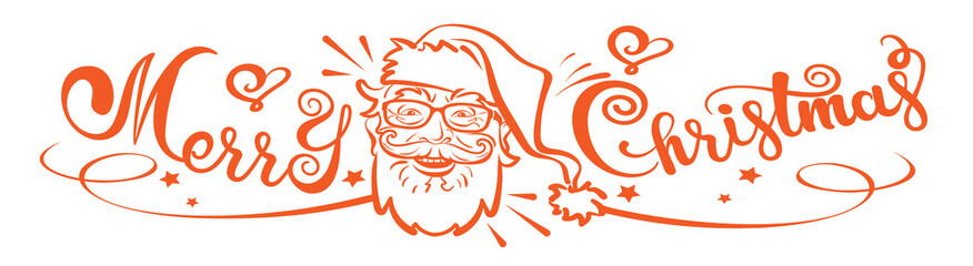 Christmas Santa Claus and calligraphy text of Merry Christmas on white background