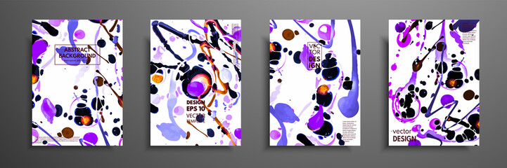 Covers with acrylic liquid textures. Colorful abstract composition. Modern artwork. Vector illustrations with mixed blue, purple and white color. Applicable for design placard, flyer, poster.