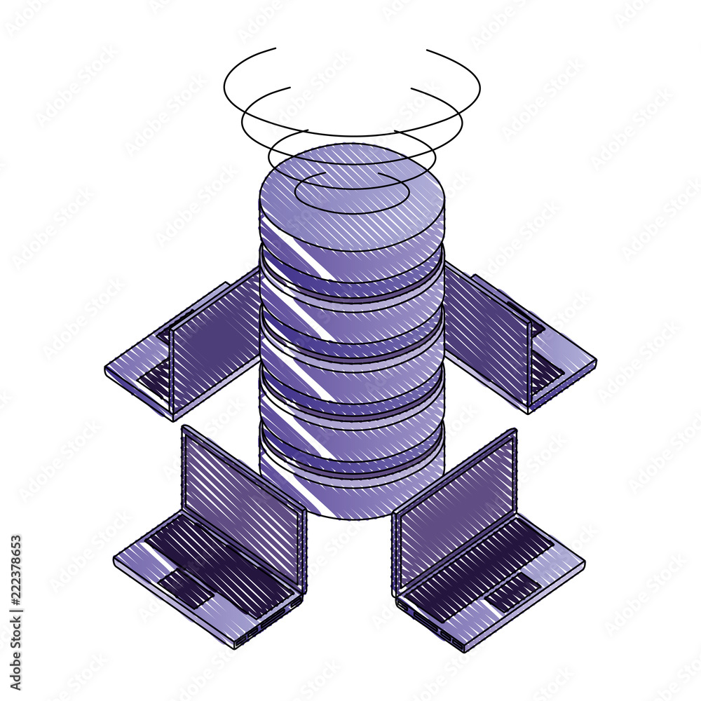 Poster laptops connected database server network digital technology