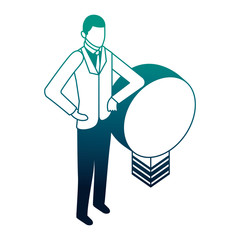 elegant businessman with light bulb character icon