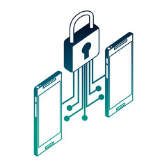 smartphones devices with circuit electronic and padlock