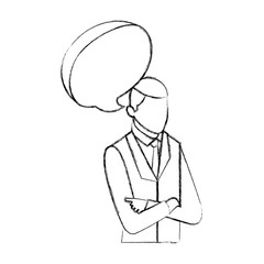 elegant businessman with speech bubble character icon