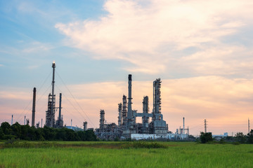 Oil and gas refinery industry Factory at sunset