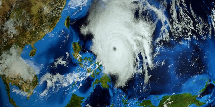 Extremely detailed and realistic high resolution 3d illustration of Typhoon Mangkhut approaching the Philippines. Shot from Space. Elements of this image are furnished by Nasa.