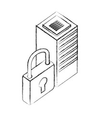 server data center with padlock isometric icon