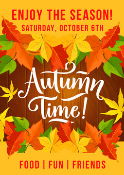 Autumn picnic fest invitation leaf fall poster