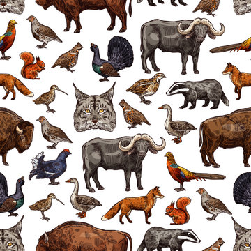 Wild animals sketch seamless pattern background