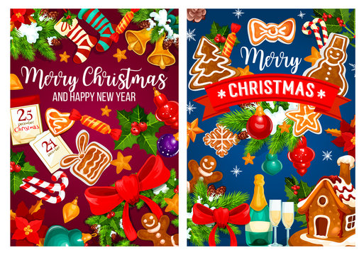 Christmas New Year vector greeting cards