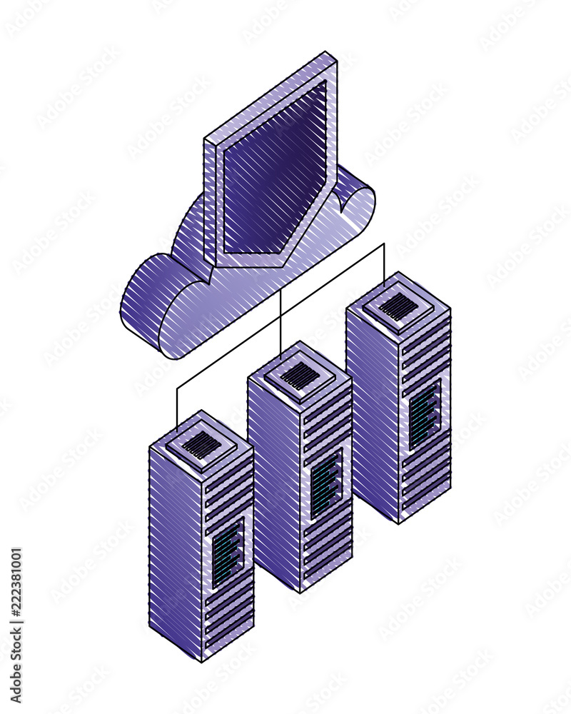 Poster cloud computing with shield and servers data center