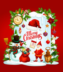 Christmas greeting card of Santa and New Year gift