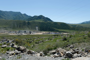 Industrial site of road builders in the area of Chui-Katun valley. altai republic