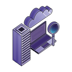 Obraz premium laptop computer with magnifying glass and icons server data