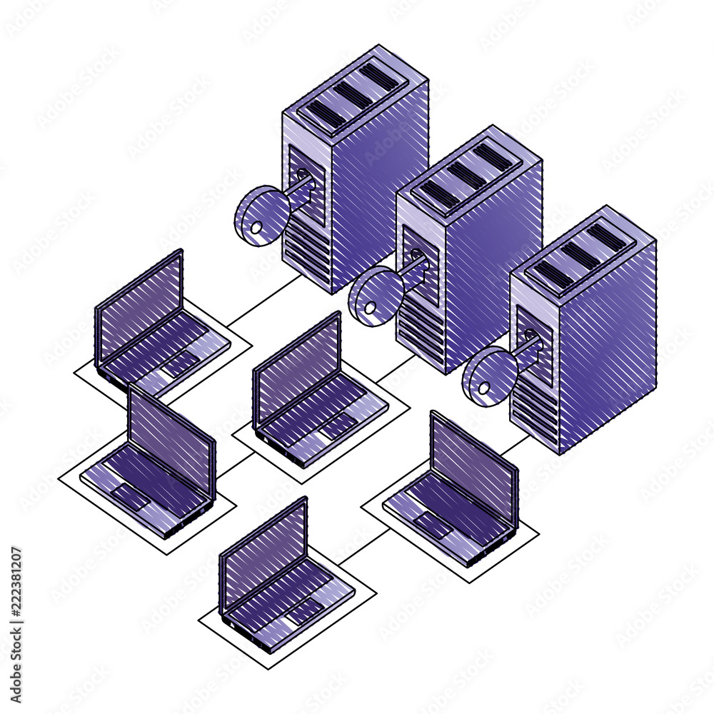 Poster servers data center with keys and computers