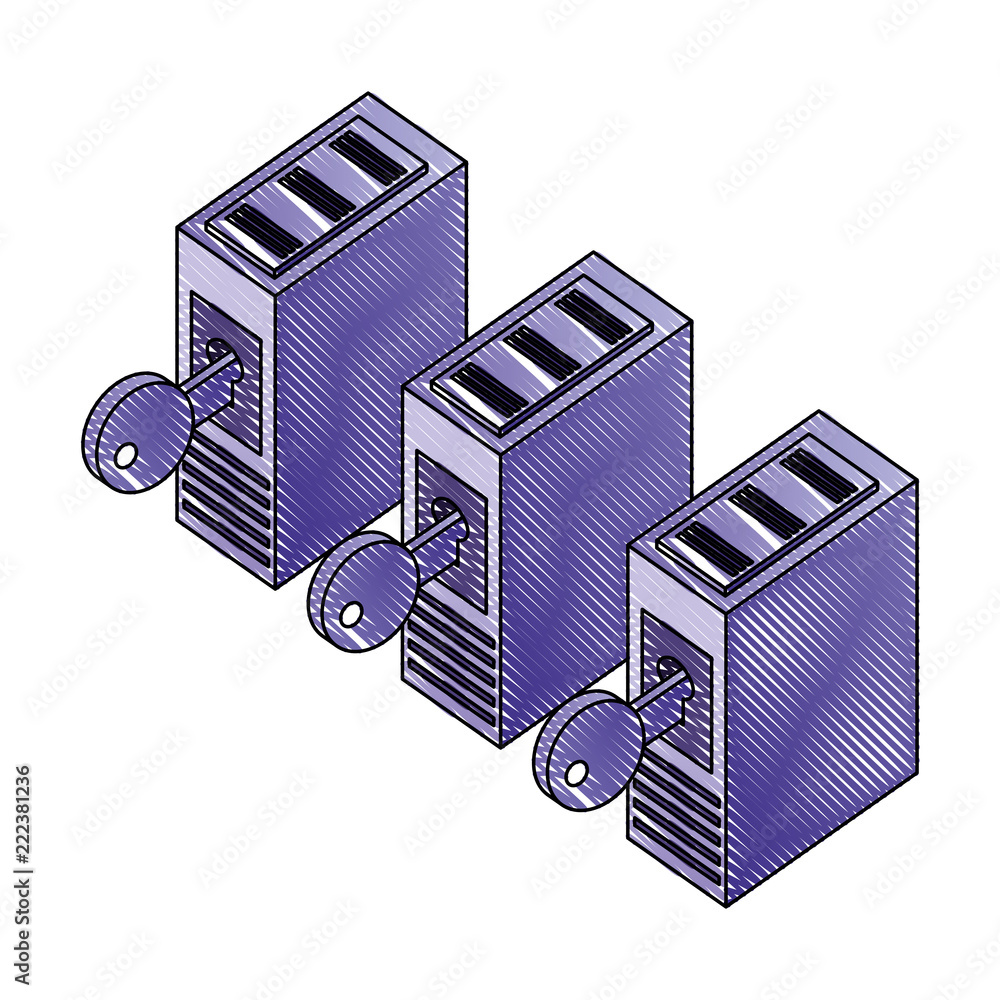 Aufkleber servers data center with keys isometric icon