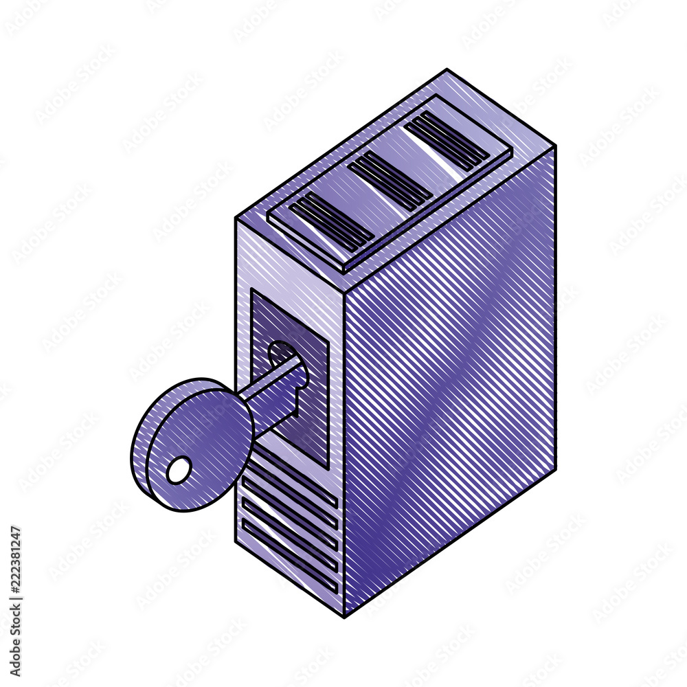 Poster server data center with key isometric icon