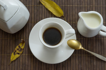 still life with black coffee on a dark background