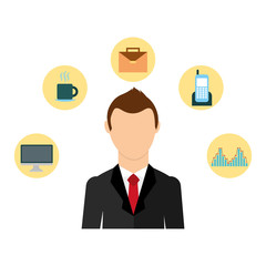businessman elegant with set icons avatar character