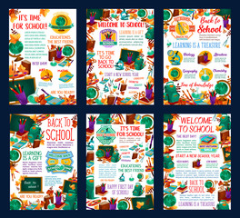 Back to School vector education study posters