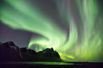Iceland Northern Lights over Vestrahorn Mountain