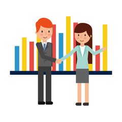 business couple elegant with graphical statistics