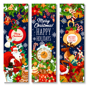 Merry Christmas holiday vector greeting banners