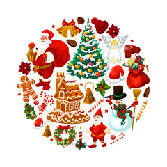 Christmas decorations Santa gifts vector poster