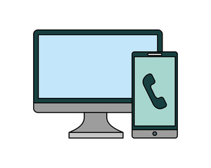 computer monitor with smartphone isolated icon