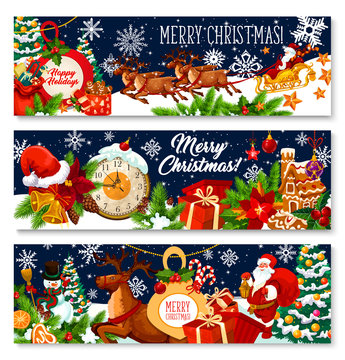 Merry Christmas vector gifts greeting banners