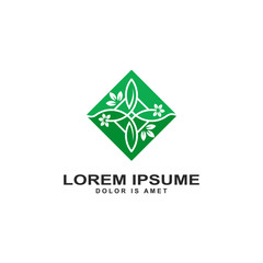 Fototapeta premium design logo of floral element vector illustration. Abstract tree with leafs in circle. Linear round emblem for design of natural products, flower shop, cosmetics and ecology concept