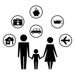 parents with son and set icons silhouette