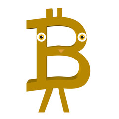 Bitcoin with eyes and hands
