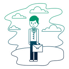 businessman elegant with portfolio in landscape