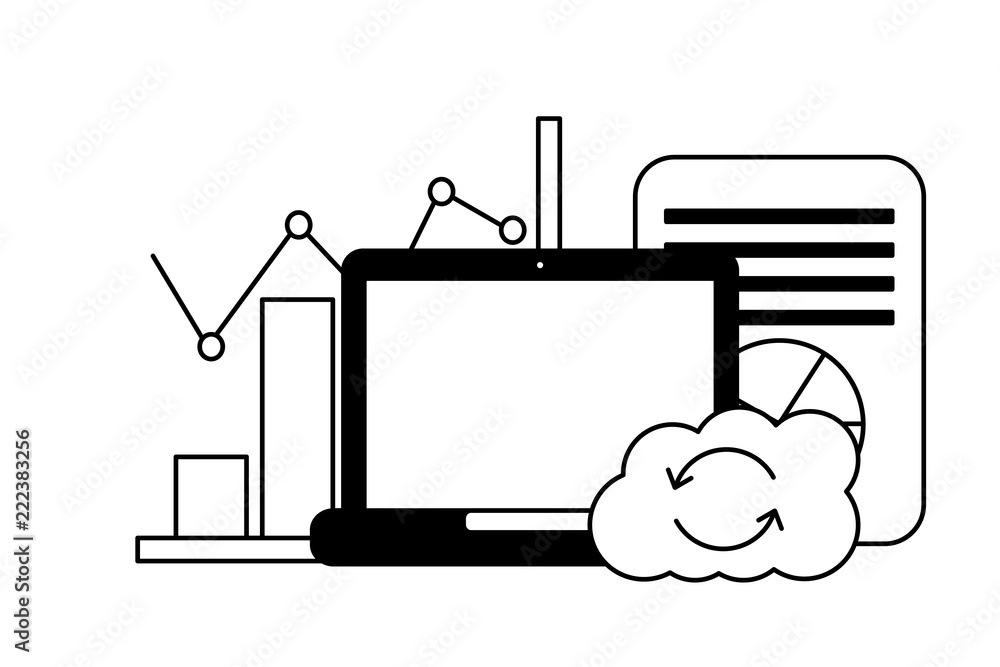 Poster laptop cloud computing reload chart finance document