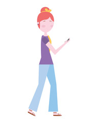 woman walking using smartphone device