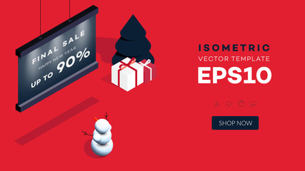 Modern Isometric Happy New Year Background. Vector Template For 2019 Gift Cards, Promotional Web Pages, Sale Billboards