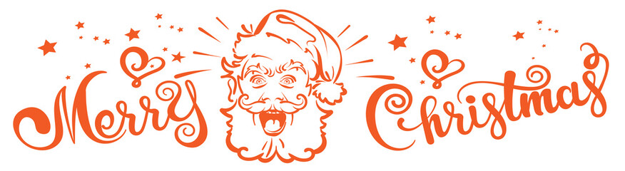 Vector Christmas Card, Santa Claus and text Merry Christmas. Red pattern on white background. Christmas banner