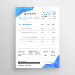 clean blue abstract low poly shapes invoice template