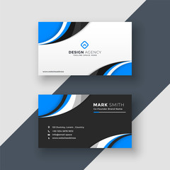 blue wavy dark and light business card design