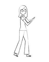 woman walking using smartphone device