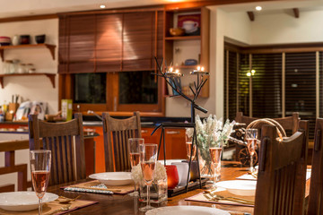 Luxury interior design in living room of pool villas.  wooden dining table , home, house