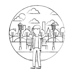 man with glasses standing in the park city