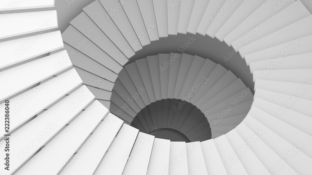 Aufkleber structure of white spiral staircase or tunnel in digital data technology concept. 3d abstract illust