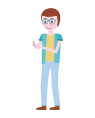 young man with smartphone avatar character